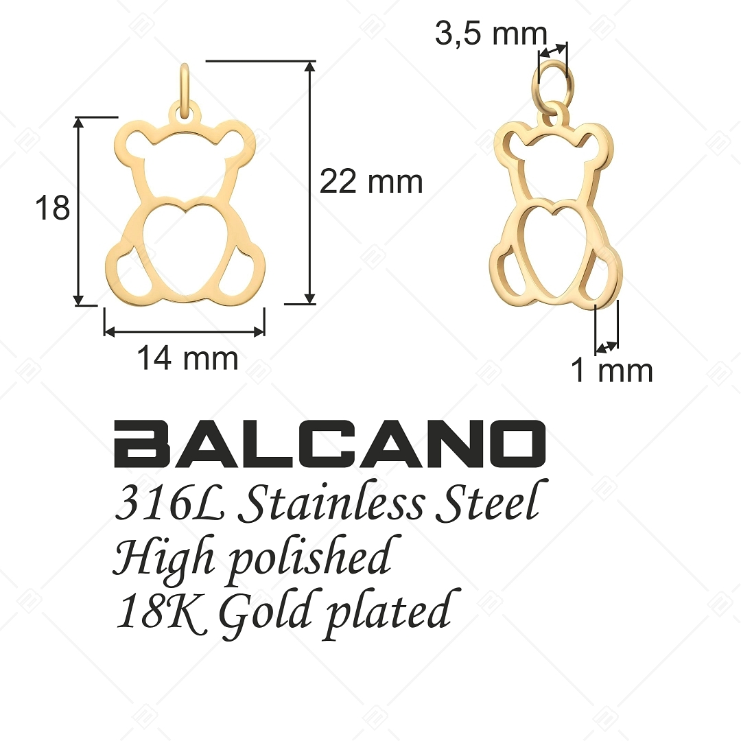 BALCANO - Nemesacél maci alakú charm, 18K arany bevonattal (851037CH88)