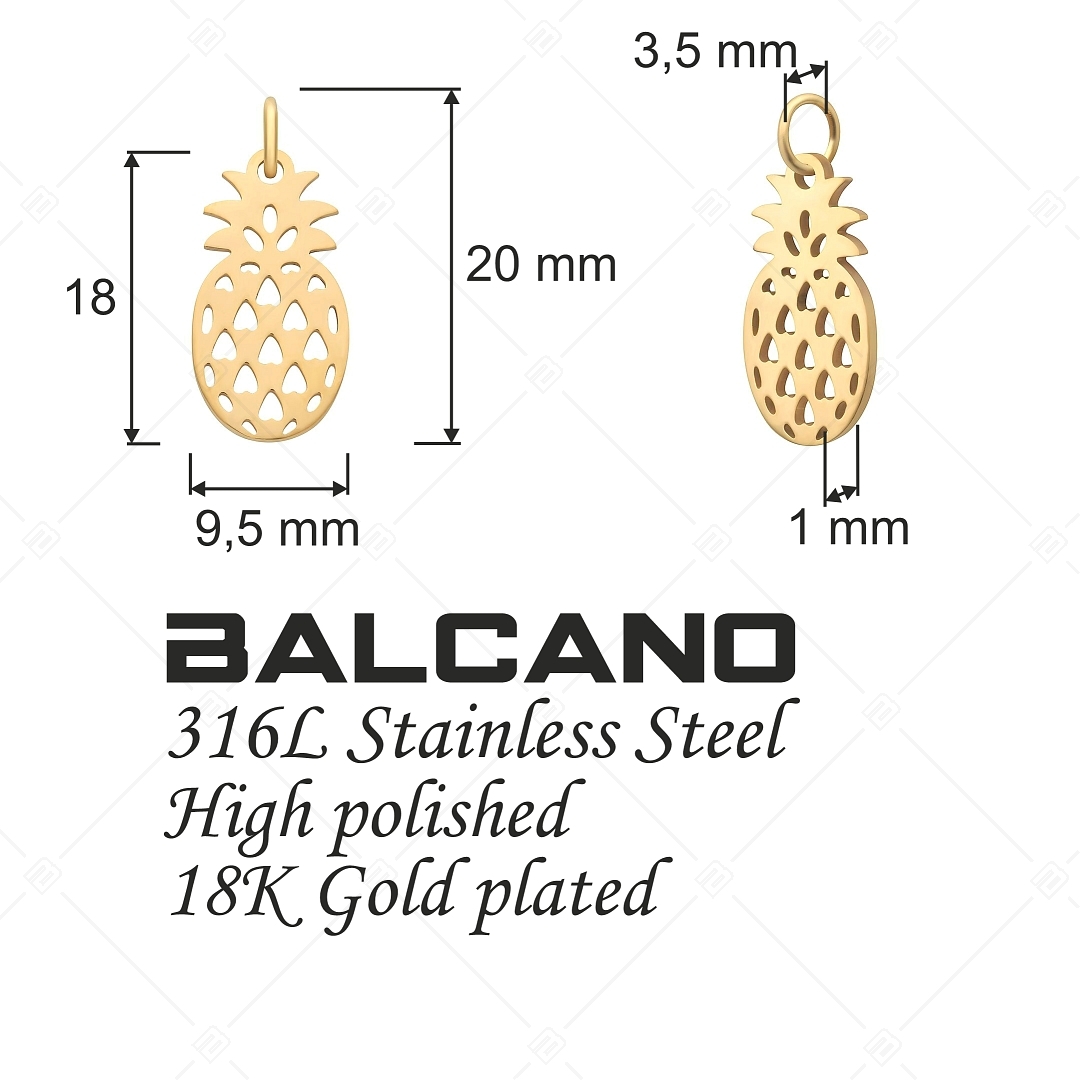 BALCANO - Nemesacél ananász alakú charm, 18K arany bevonattal (851038CH88)