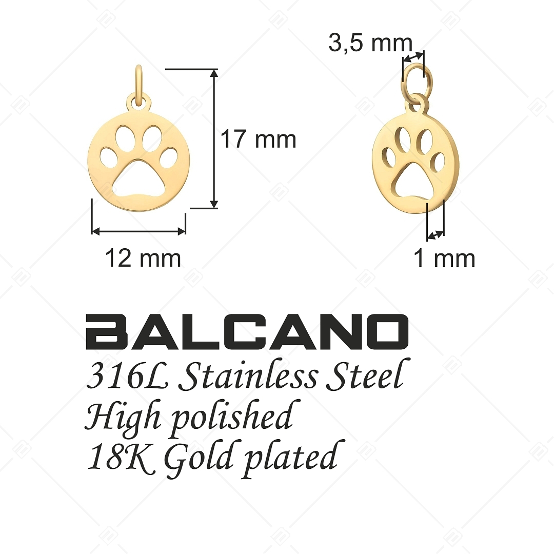 BALCANO - Nemesacél kerek charm mancs mintával, 18K arany bevonattal (851045CH88)
