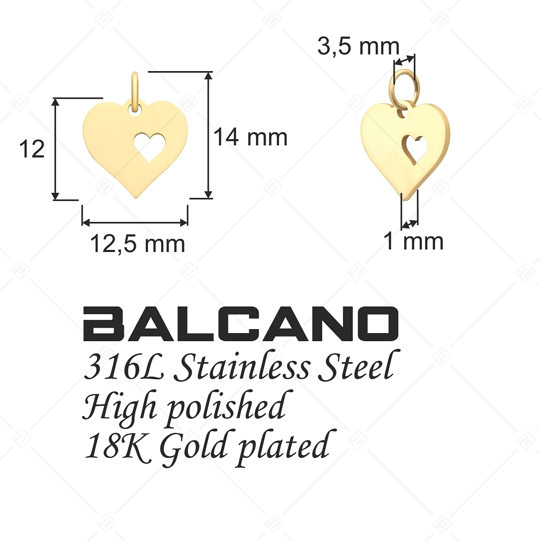 BALCANO - Nemesacél szív a szívben charm, 18K arany bevonattal (851048CH88)