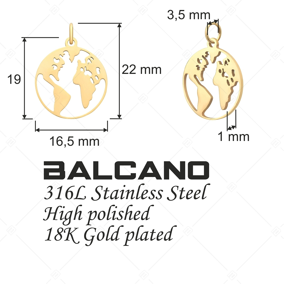 BALCANO - Nemesacél földgömb formájú charm, 18K arany bevonattal (851050CH88)