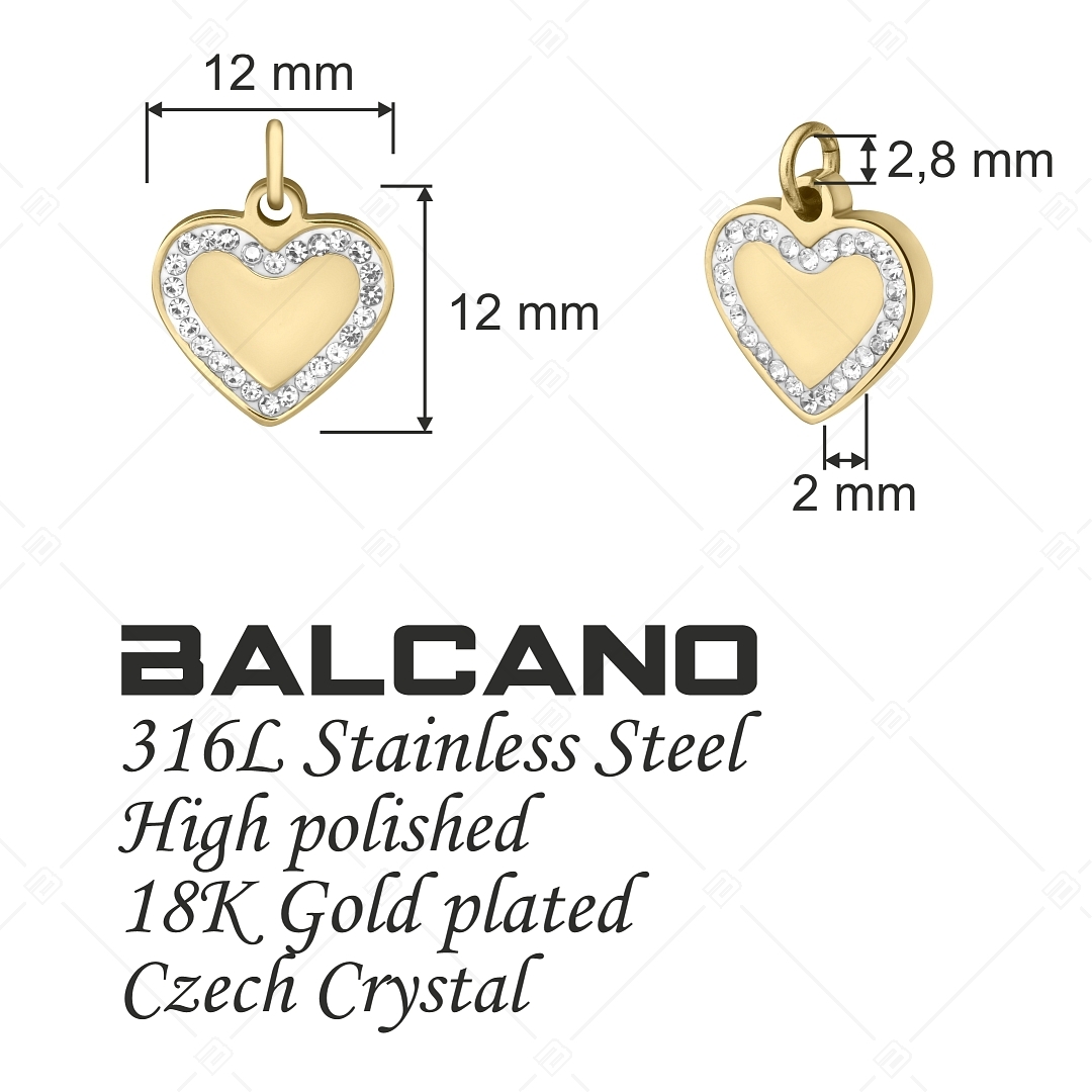 BALCANO - Nemesacél szív alakú charm kristályokkal, 18K arany bevonattal (851053CH88)