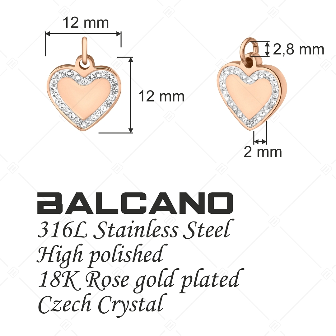 BALCANO - Nemesacél szív alakú charm kristályokkal, 18K rozé arany bevonattal (851053CH96)