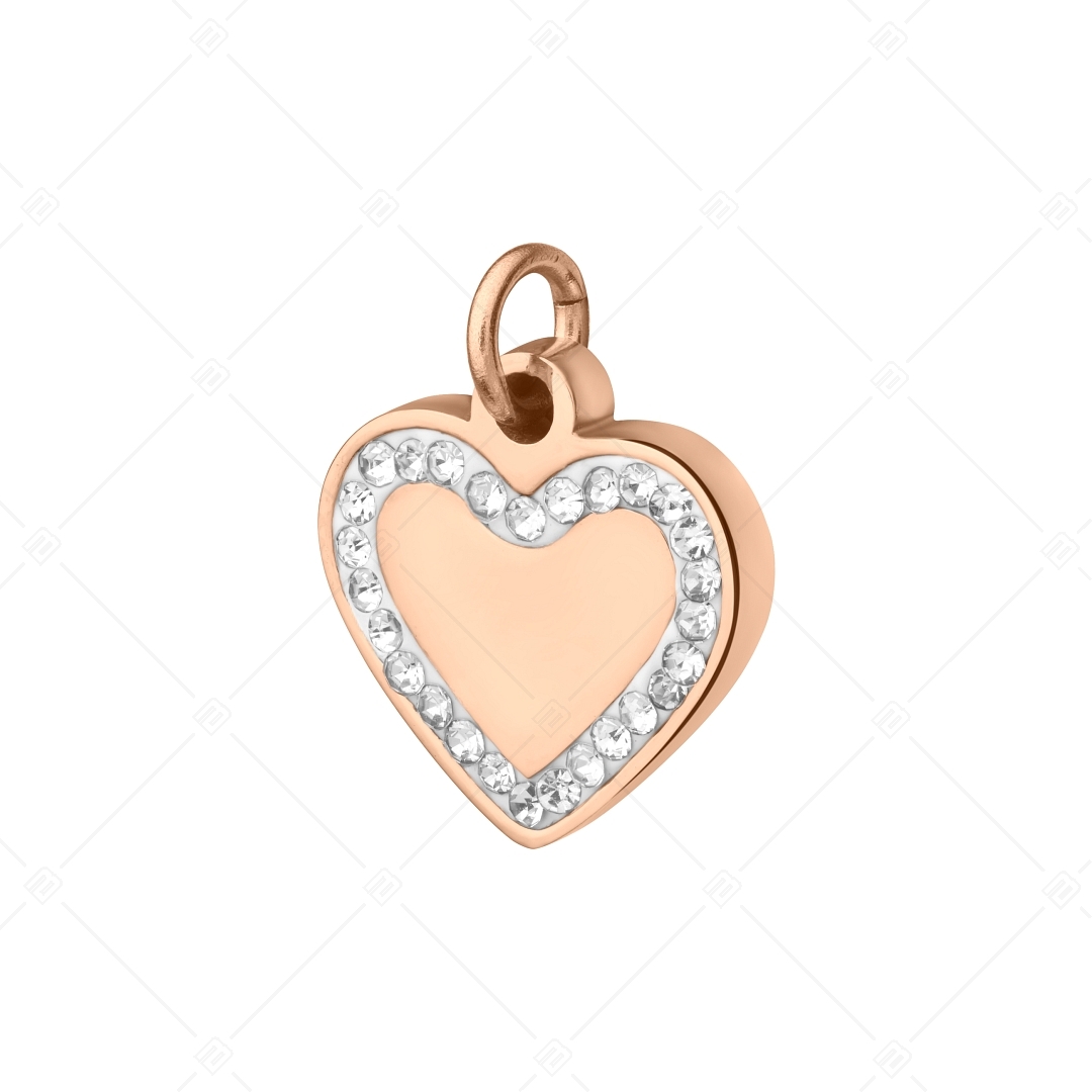 BALCANO - Nemesacél szív alakú charm kristályokkal, 18K rozé arany bevonattal