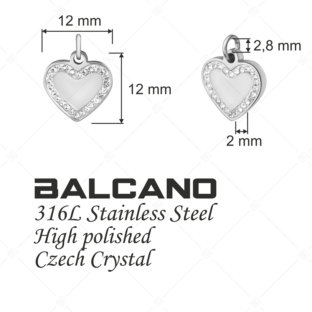 BALCANO - Nemesacél szív alakú charm kristályokkal, magasfényű polírozással (851053CH97)