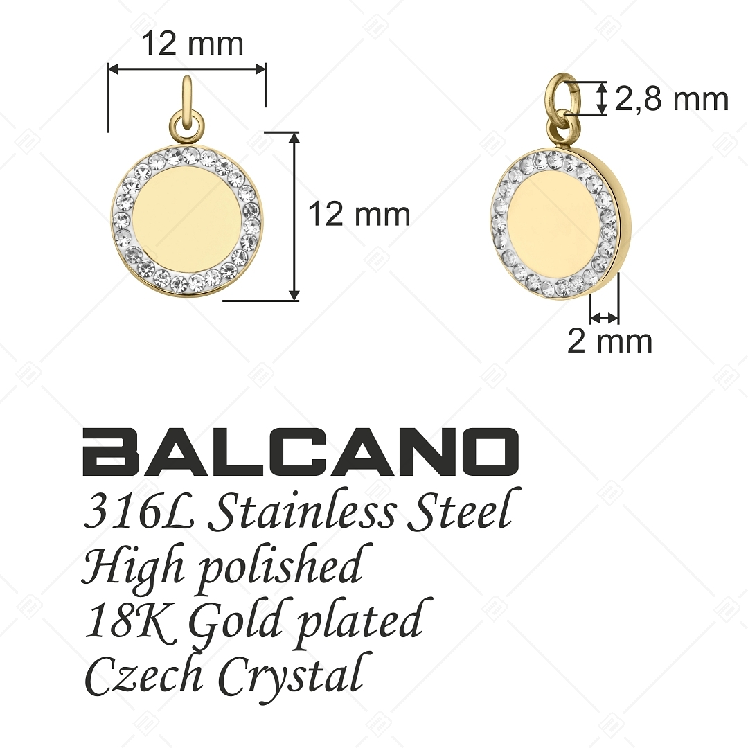 BALCANO - Nemesacél kerek charm kristályokkal, 18K arany bevonattal (851054CH88)
