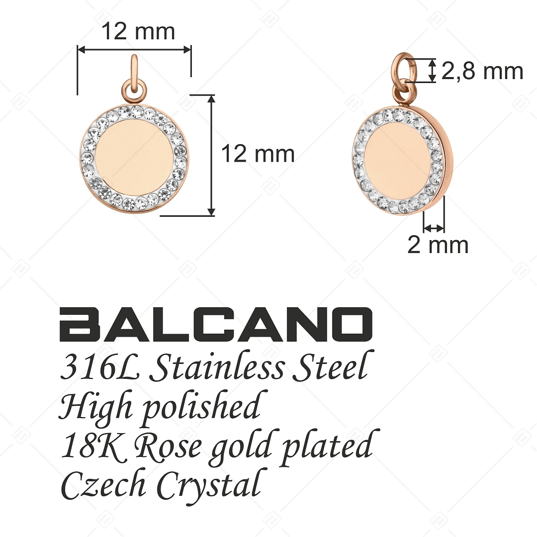 BALCANO - Nemesacél kerek charm kristályokkal, 18K rozé arany bevonattal (851054CH96)