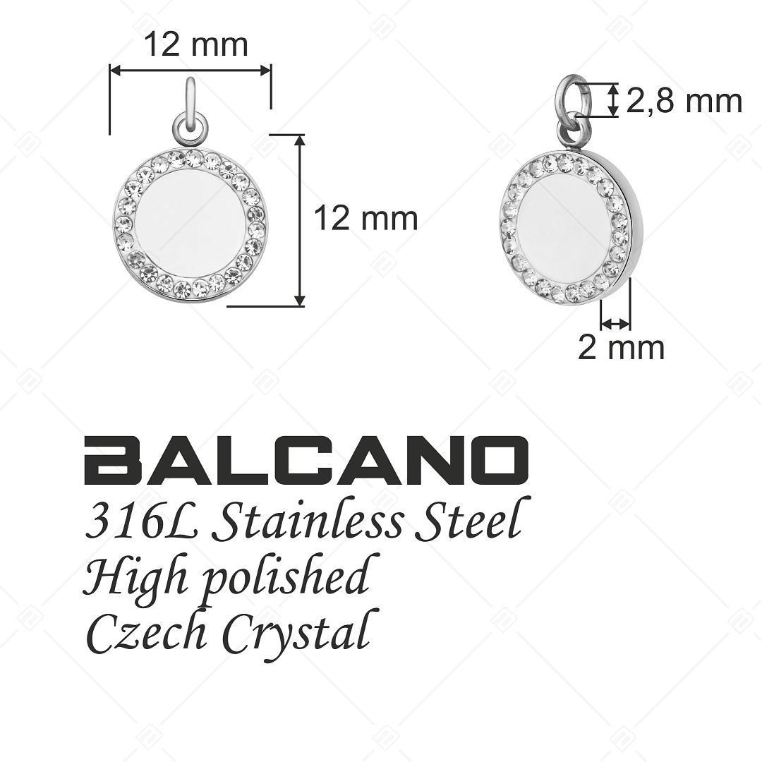 BALCANO -  Nemesacél kerek charm kristályokkal, magasfényű polírozással (851054CH97)