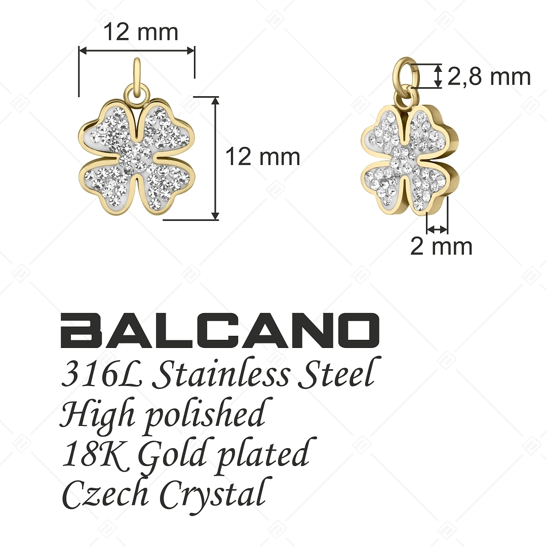 BALCANO - Nemesacél lóhere alakú charm kristályokkal, 18K arany bevonattal (851055CH88)