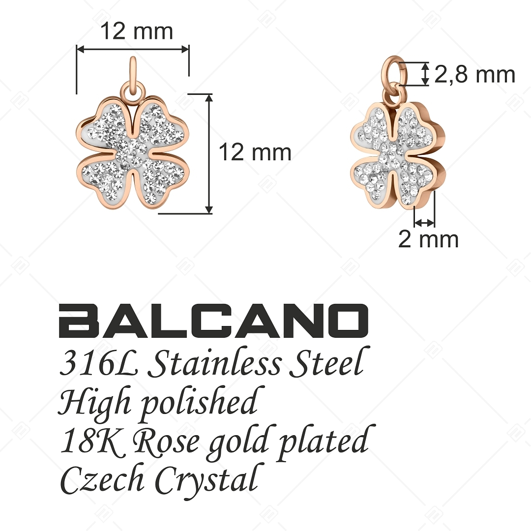 BALCANO - Nemesacél lóhere alakú charm kristályokkal, 18K rozé arany bevonattal (851055CH96)