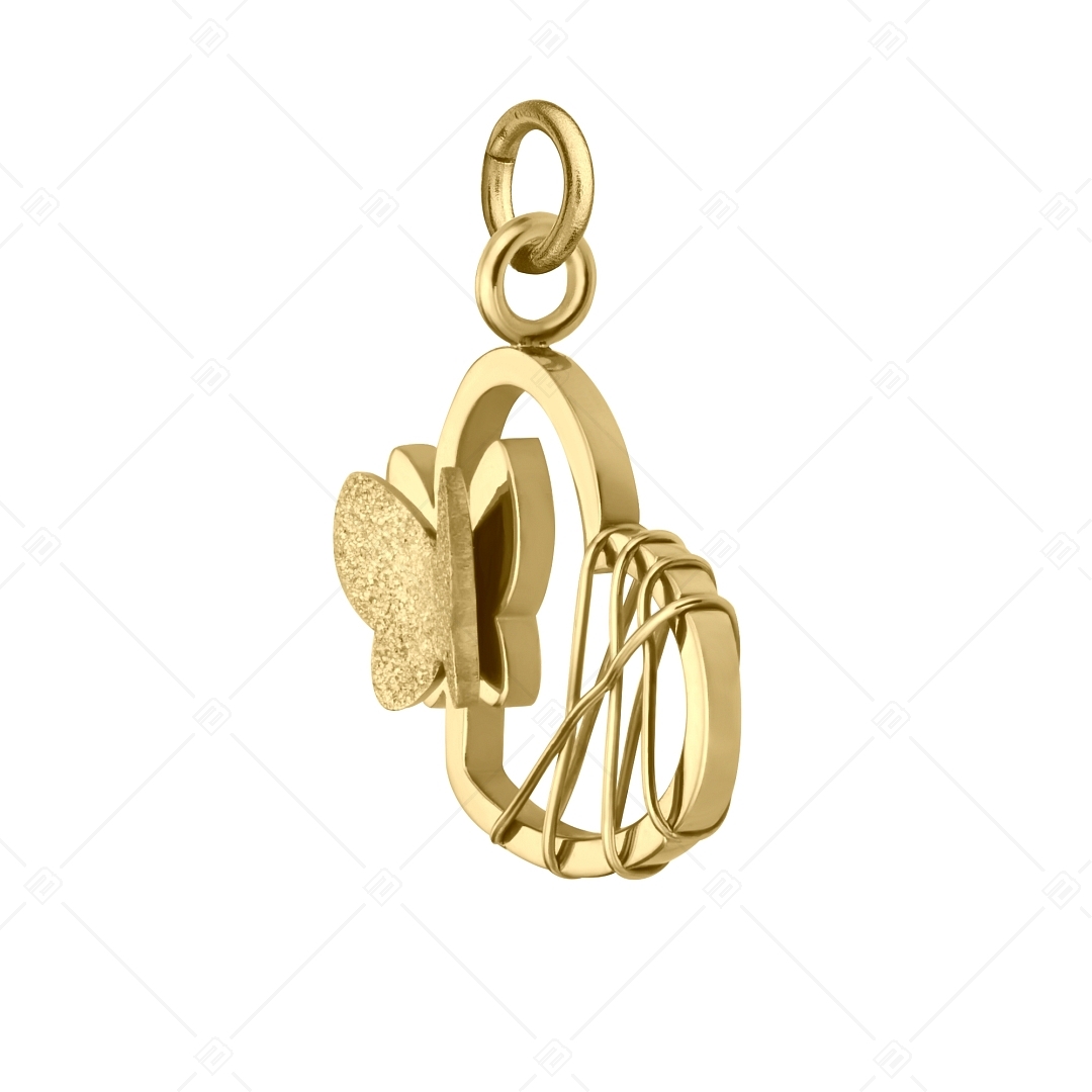 BALCANO - Papillon / Nemesacél pillangós szív alakú charm, 18K arany bevonattal (851060BC88)