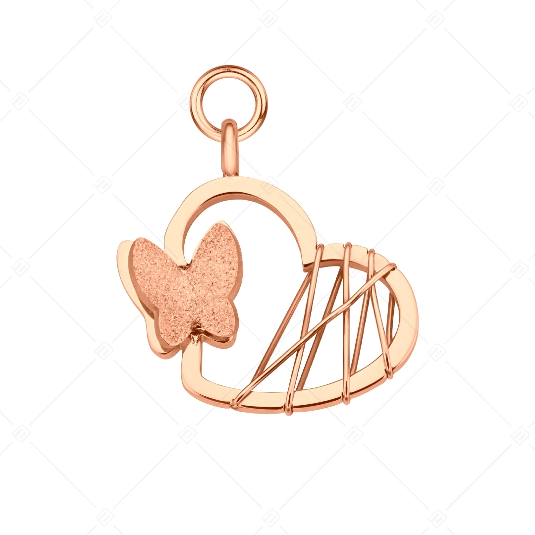 BALCANO - Papillon / Nemesacél pillangós szív alakú charm, 18K rozé arany bevonattal (851060BC96)