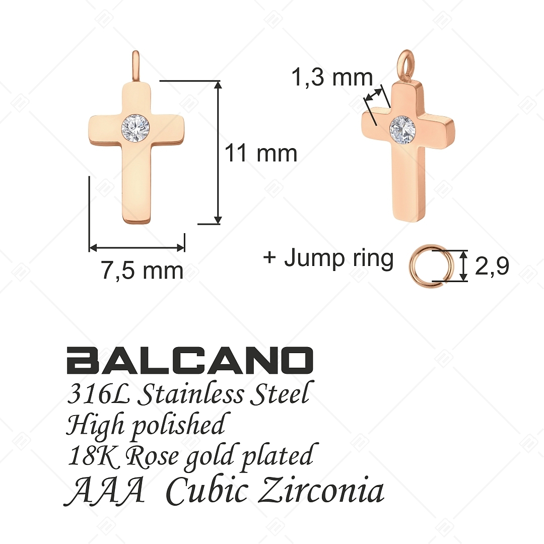 BALCANO - Piccolo Croce / Kereszt formájú nemesacél charm cirkóniával és 18K rozé arany bevonattal (851063BC96)