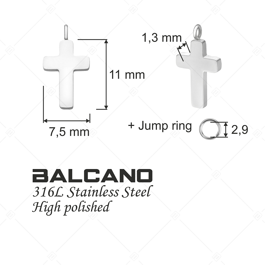 BALCANO - Piccolo Croce / Kereszt formájú nemesacél charm magasfényű polírozással (851064BC97)