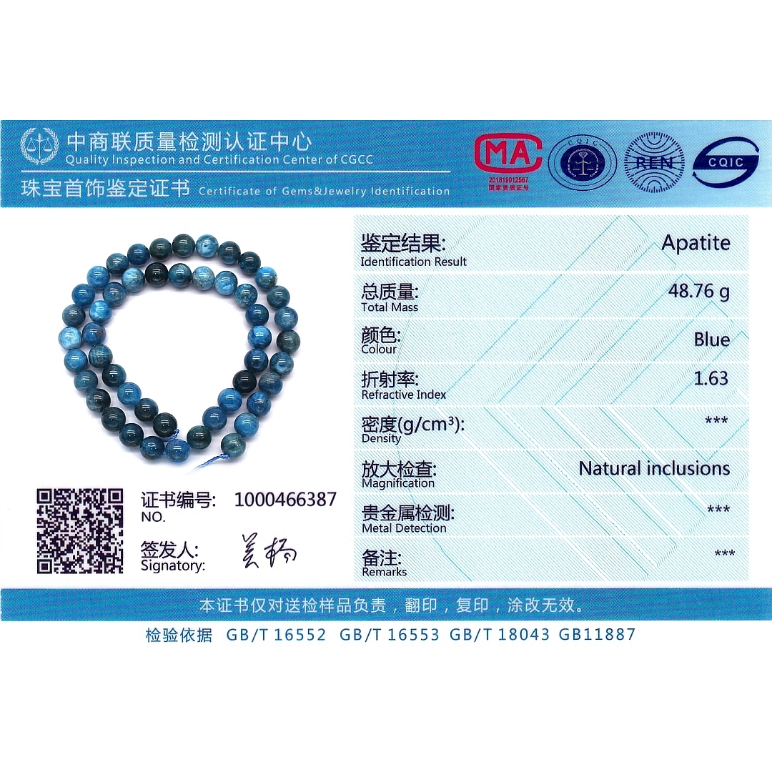 Kék apatit - ásványgyöngy ideiglenesen felfűzve (853023ZS44)